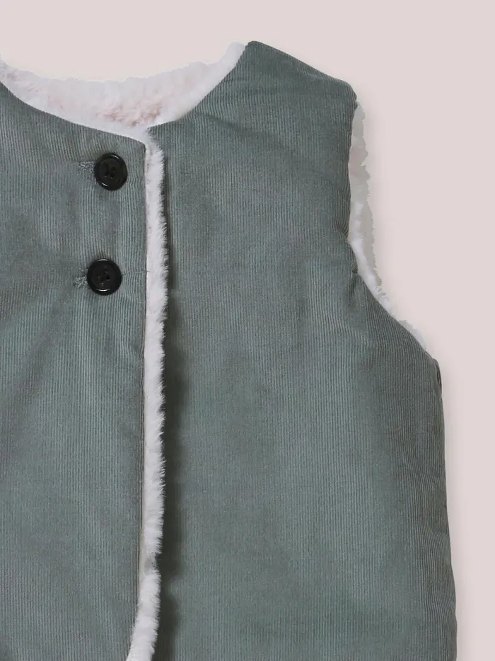Baby Baby Girl Cyrillus Velour And Faux Fur Reversible Jacket Ecru