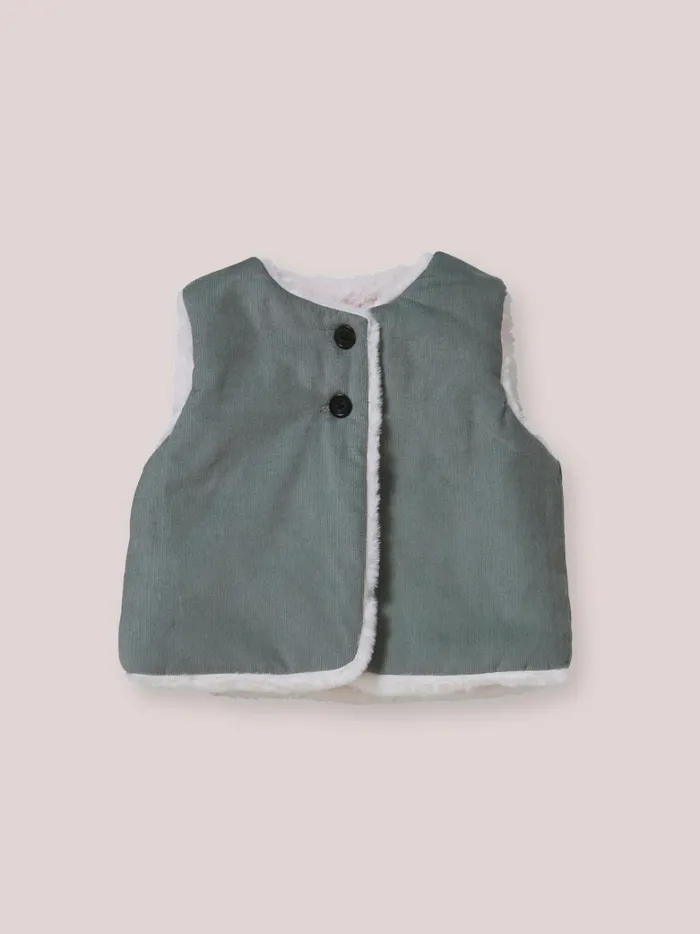 Baby Baby Girl Cyrillus Velour And Faux Fur Reversible Jacket Ecru