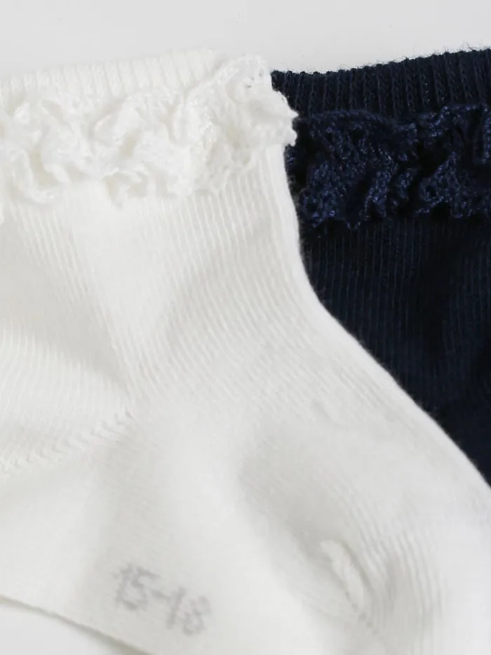 Baby Birth Cyrillus Ankle Socks With Lace Trim Ecru Marine