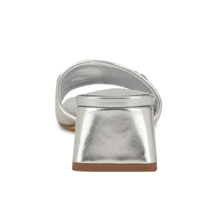 Bamsy Block Heel Slide Sandals Silver Women Nine West Heels