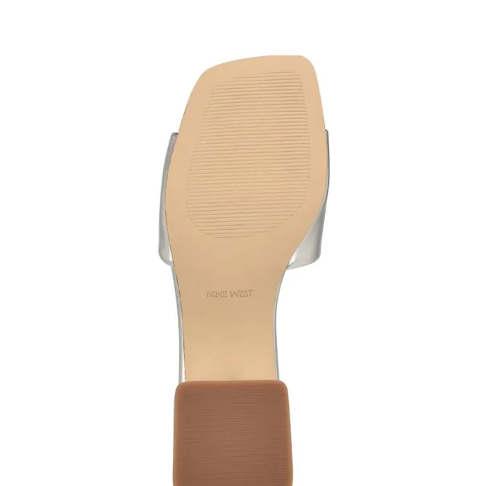 Bamsy Block Heel Slide Sandals Silver Women Nine West Heels