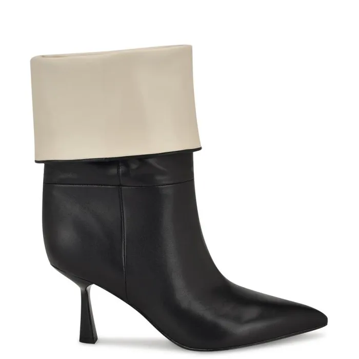 Bayli Cuffed Dress Booties Blackwhite Leather Women Nine West Boots and Booties
