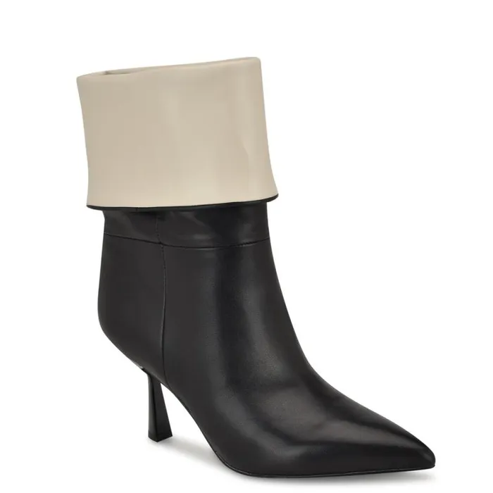 Bayli Cuffed Dress Booties Blackwhite Leather Women Nine West Boots and Booties
