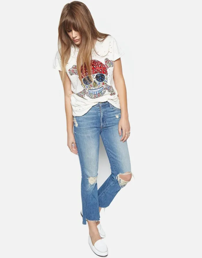 Bess Hippie Skull Faded White Women Lauren Moshi Short Sleeve