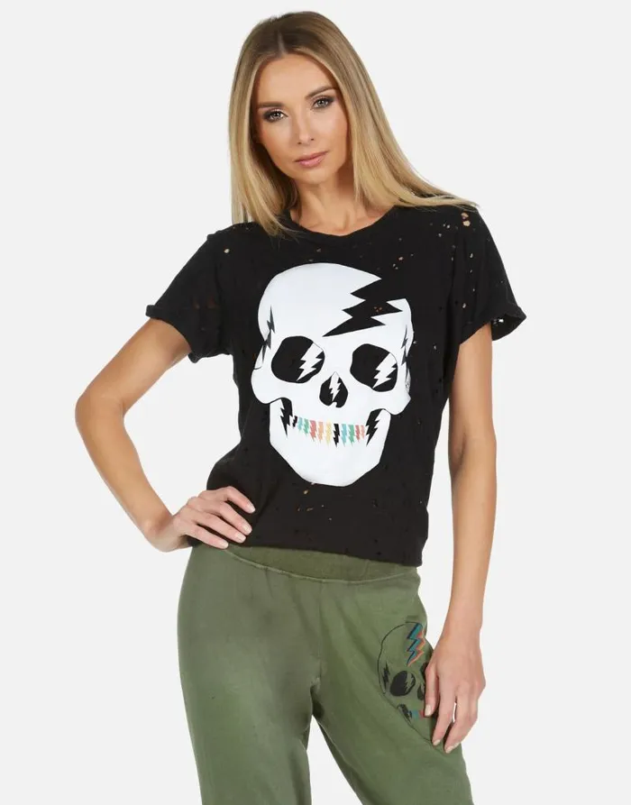 Bess Lightning Skull Black Women Lauren Moshi Short Sleeve