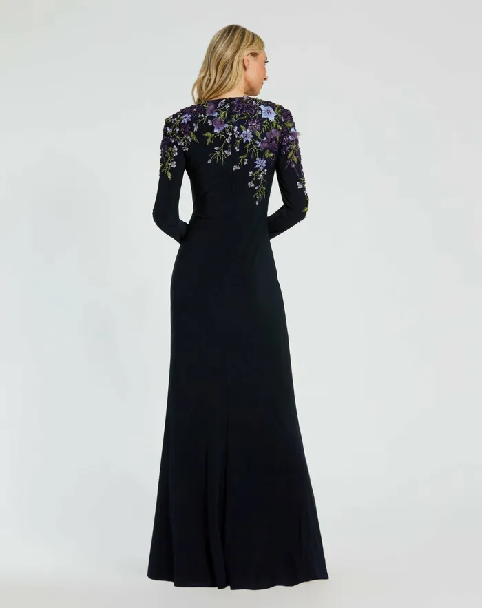 Best Sellers Mac Duggal Women Embellished Long Sleeve Fitted Jersey Gown Midnight
