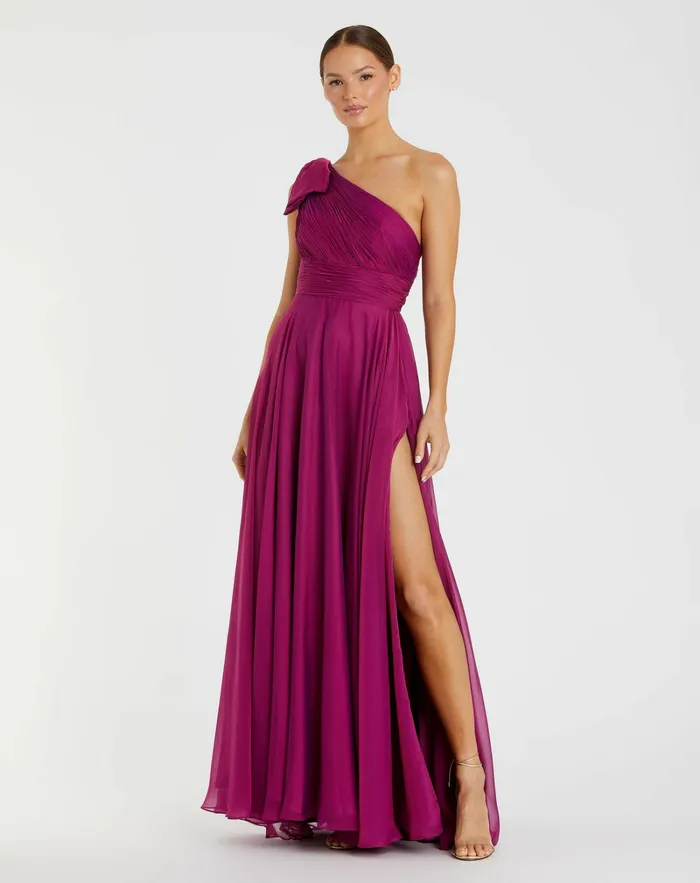 Best Sellers Purple Pleated One Shoulder Chiffon Gown Raspberry 8211 Mac Duggal Women