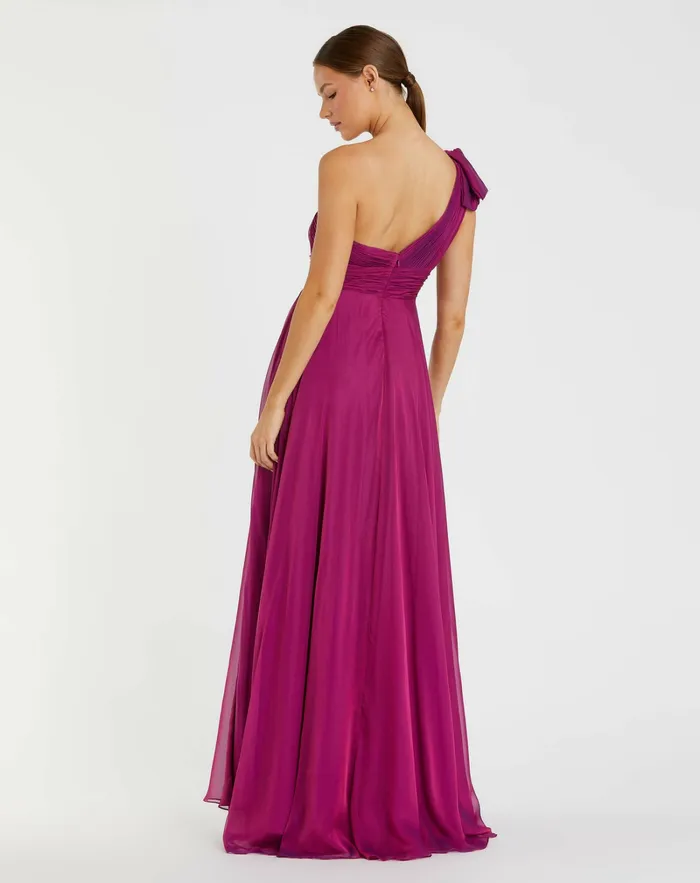 Best Sellers Purple Pleated One Shoulder Chiffon Gown Raspberry 8211 Mac Duggal Women