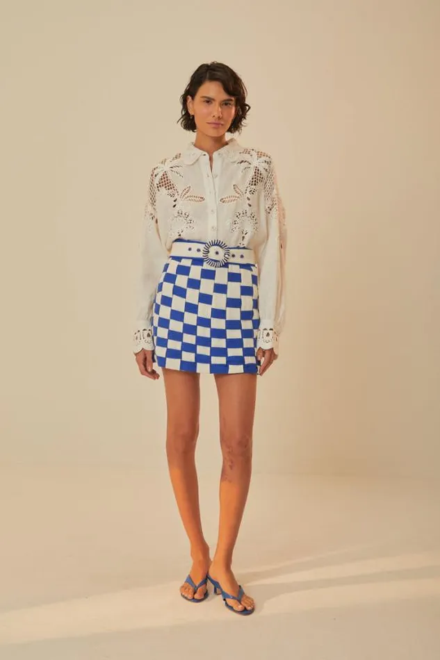 Bicolor Interweaving Euroflax Premium Linen Mini Skirt Women FARM Rio Skirts