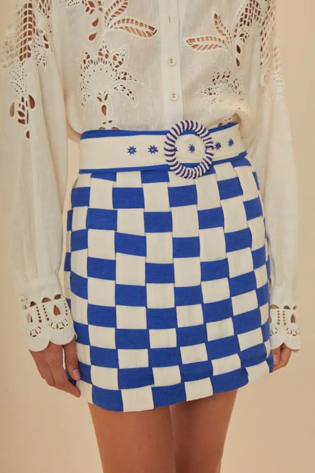 Bicolor Interweaving Euroflax Premium Linen Mini Skirt Women FARM Rio Skirts
