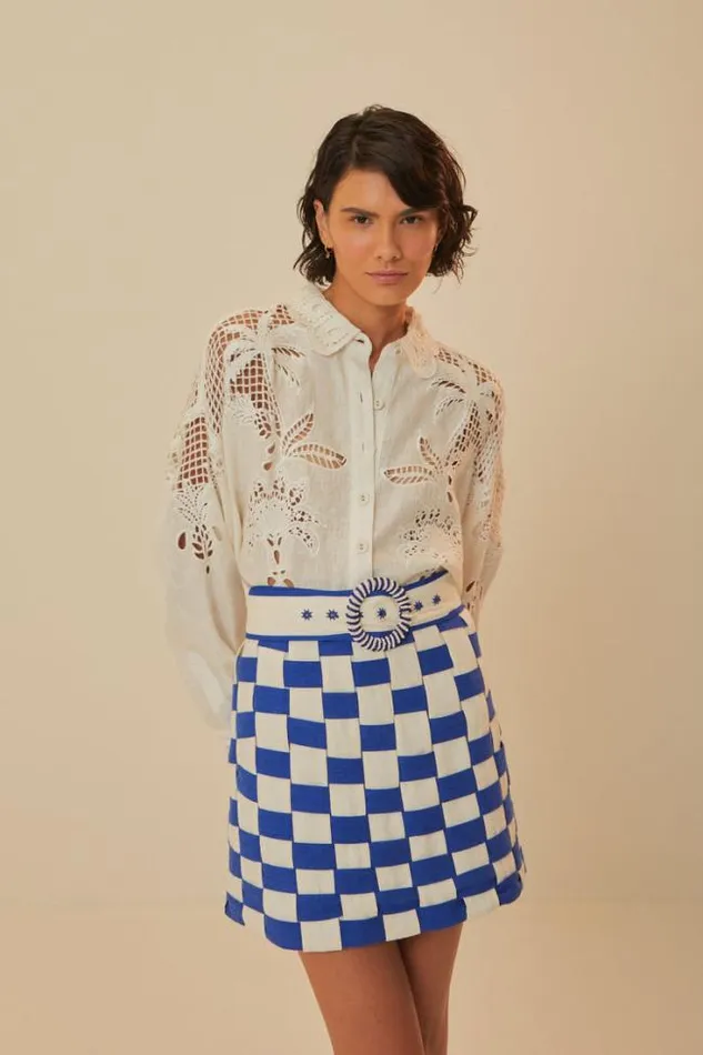 Bicolor Interweaving Euroflax Premium Linen Mini Skirt Women FARM Rio Skirts