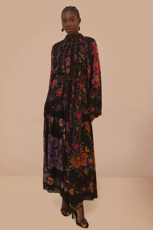Black Floral Scarves High Neck Maxi Dress Women FARM Rio Maxi Dresses
