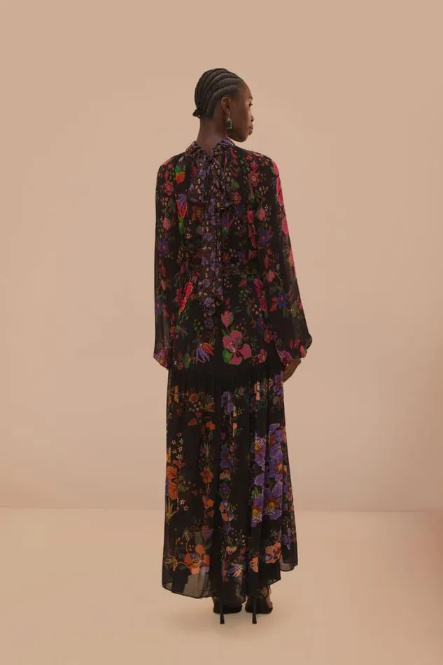 Black Floral Scarves High Neck Maxi Dress Women FARM Rio Maxi Dresses