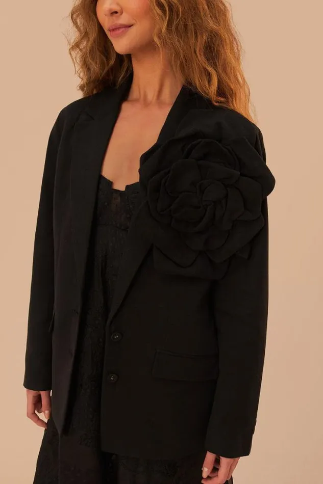 Black Flowered Blazer Women FARM Rio Blazers
