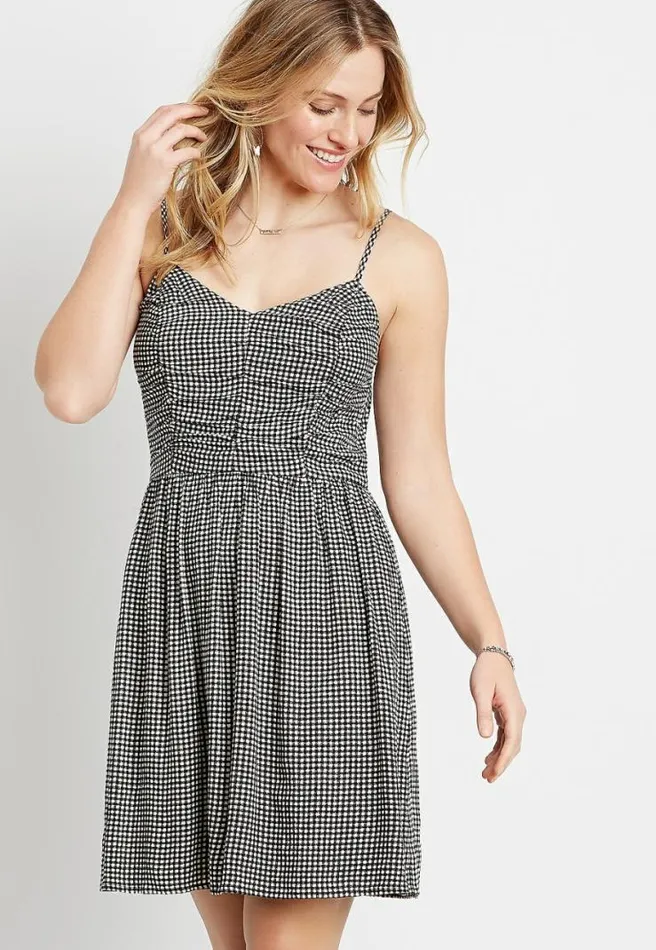 Black Gingham Ruched Top Mini Dress Women Maurices Dresses and Jumpsuits