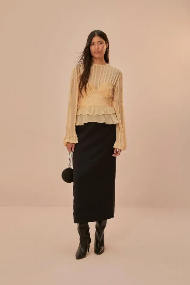 Black Midi Skirt Women FARM Rio Skirts