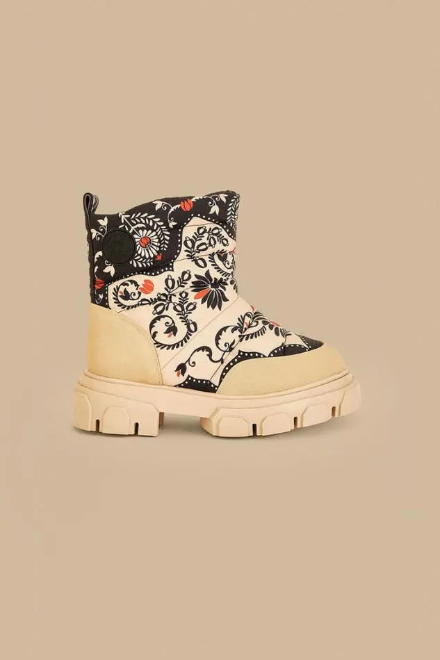 Black Passion Scarf Puffy Ankle Boot Women FARM Rio Boots and Sneakers