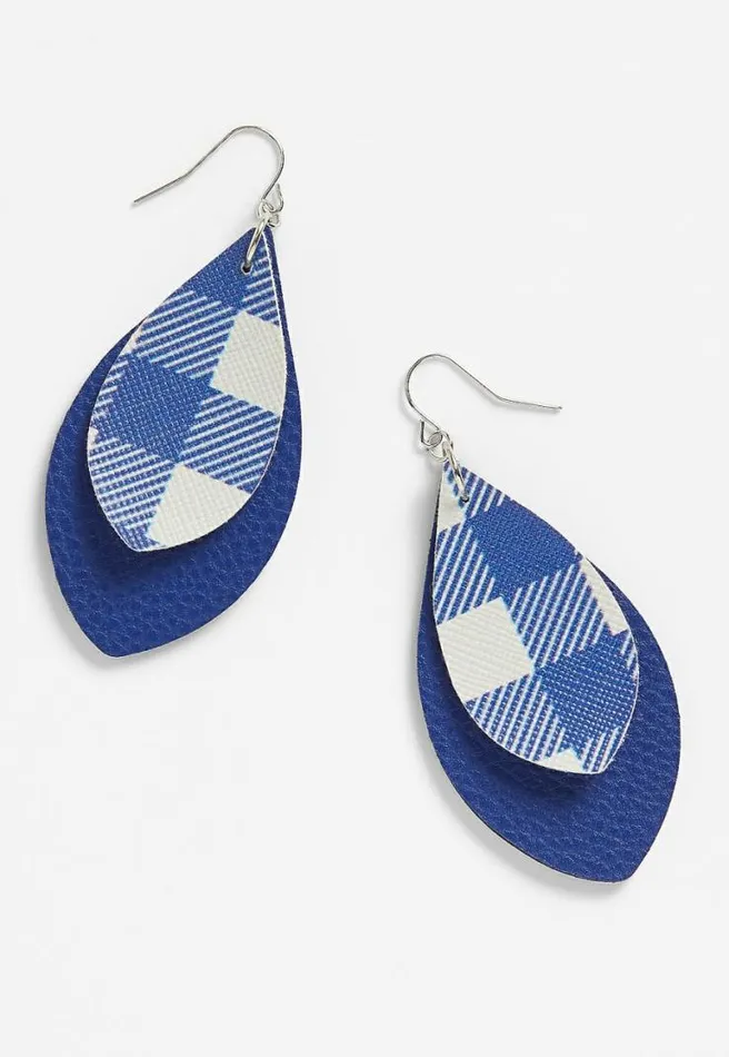 Blue And White Plaid Teardrop Earrings Women Maurices Jewelry