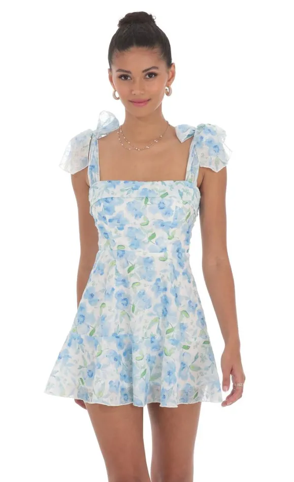 Blue Floral Aline Dress White Women LUCY IN THE SKY Mini Dresses