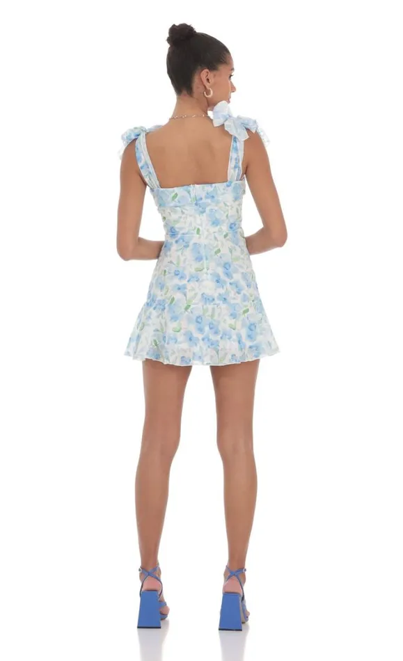 Blue Floral Aline Dress White Women LUCY IN THE SKY Mini Dresses