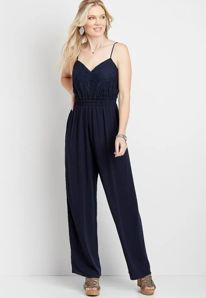 Blue Lace Bodice Paperbag Waist Jumpsuit Women Maurices Dresses and Jumpsuits