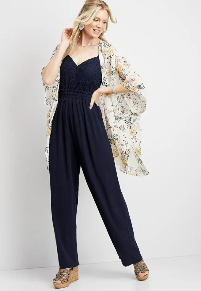 Blue Lace Bodice Paperbag Waist Jumpsuit Women Maurices Dresses and Jumpsuits