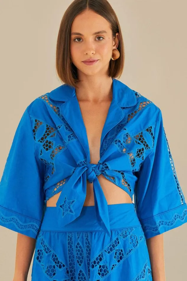 Blue Striped Richelieu Long Sleeve Blouse Women FARM Rio Blouses