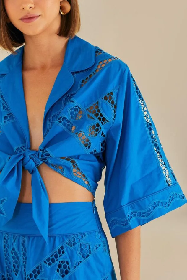 Blue Striped Richelieu Long Sleeve Blouse Women FARM Rio Blouses