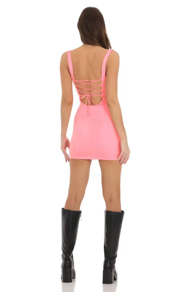 Bodycon Dress Neon Pink Women LUCY IN THE SKY Mini Dresses