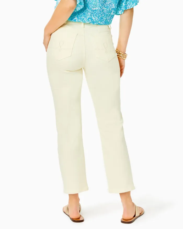 Bottoms Women Lilly Pulitzer 27034 South Ocean High Rise Straight Leg Jean Lemon Meringue