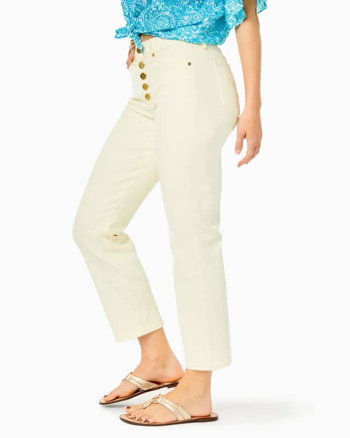 Bottoms Women Lilly Pulitzer 27034 South Ocean High Rise Straight Leg Jean Lemon Meringue