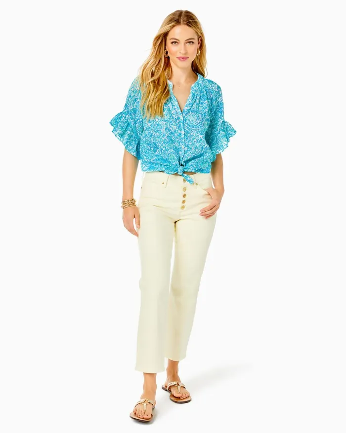 Bottoms Women Lilly Pulitzer 27034 South Ocean High Rise Straight Leg Jean Lemon Meringue