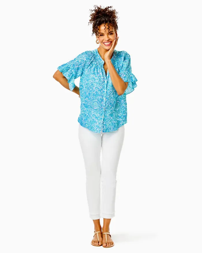 Bottoms Women Lilly Pulitzer 27034 South Ocean High Rise Straight Leg Jean Lemon Meringue