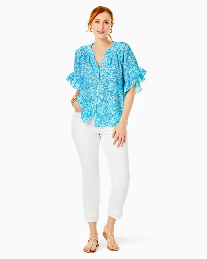 Bottoms Women Lilly Pulitzer 27034 South Ocean High Rise Straight Leg Jean Lemon Meringue