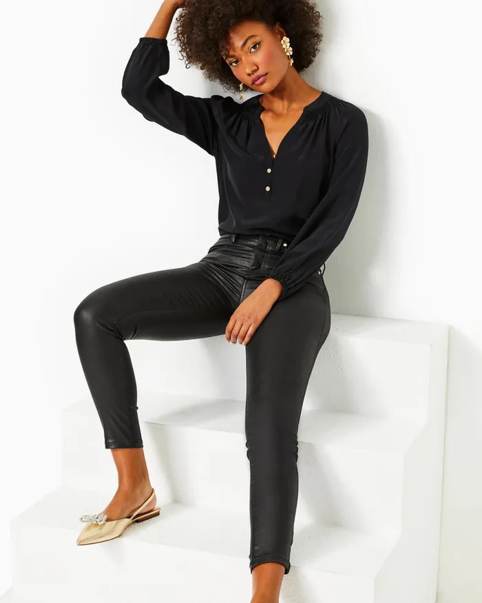 Bottoms Women Lilly Pulitzer 29034 Eagan HighRise Stretch Coated Jean Black Bottoms Women Lilly Pulitzer 29034 Eagan HighRise Stretch Coated Jean Black