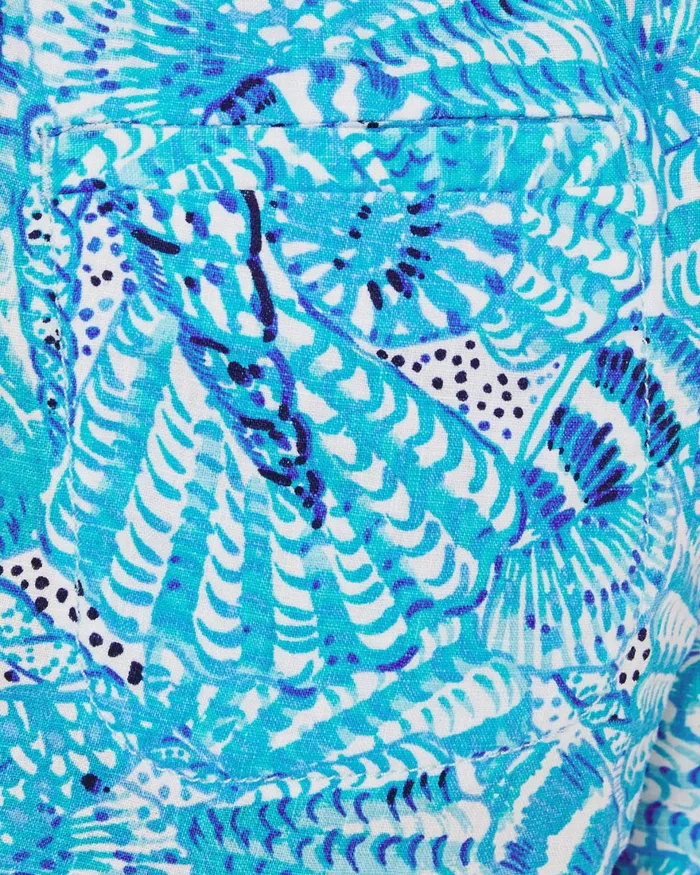 Bottoms Women Lilly Pulitzer 4034 Lilo Linen Short Amalfi Blue By The Seashore