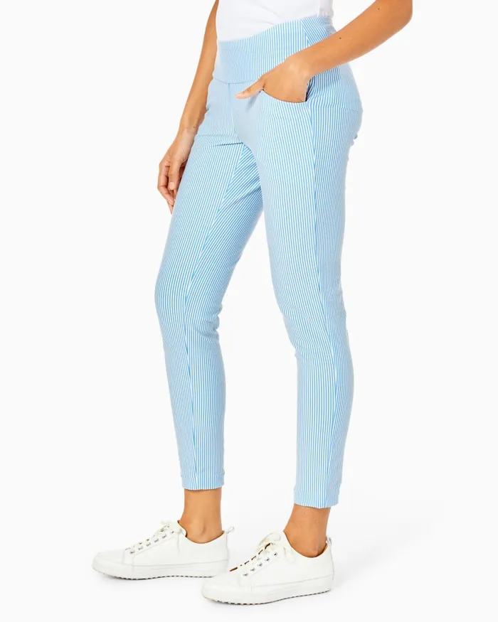 Bottoms Women Lilly Pulitzer UPF 50 Luxletic 28034 Corso Pant Blue Peri Performance Seersucker