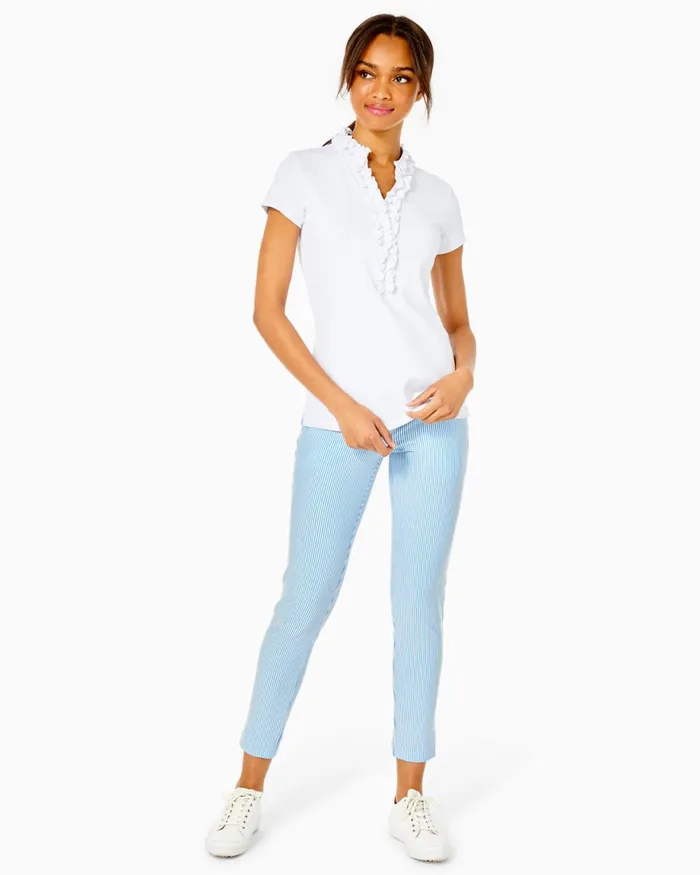 Bottoms Women Lilly Pulitzer UPF 50 Luxletic 28034 Corso Pant Blue Peri Performance Seersucker