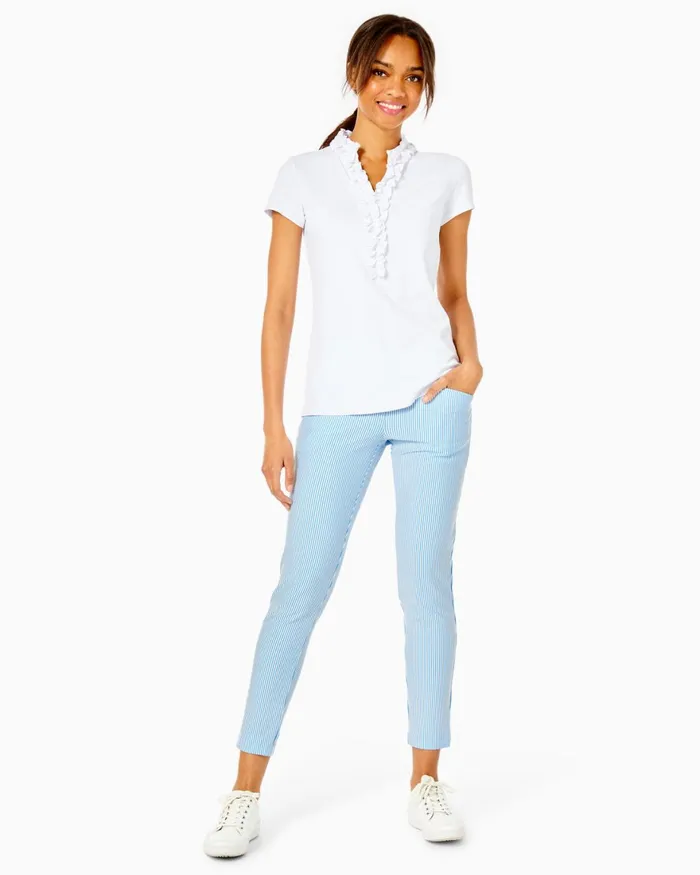 Bottoms Women Lilly Pulitzer UPF 50 Luxletic 28034 Corso Pant Blue Peri Performance Seersucker