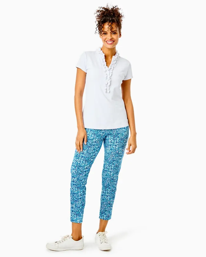 Bottoms Women Lilly Pulitzer UPF 50 Luxletic 28034 Corso Pant Blue Peri Performance Seersucker