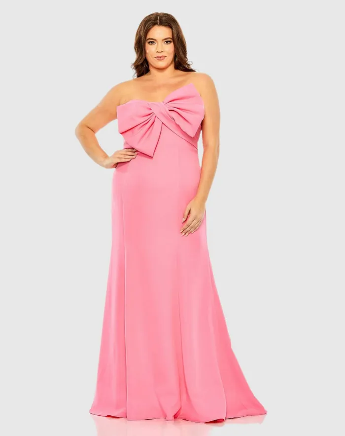 Bow Front Crepe Dress Plus Candy Pink Women Plus Size Dresses Mac Duggal
