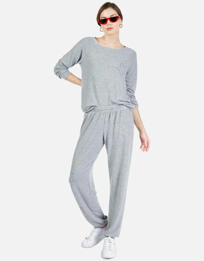 Brenna Color Star Embroidery Heather Grey Women Lauren Moshi Long Sleeve
