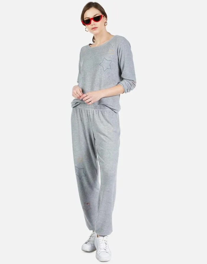 Brenna Color Star Embroidery Heather Grey Women Lauren Moshi Long Sleeve