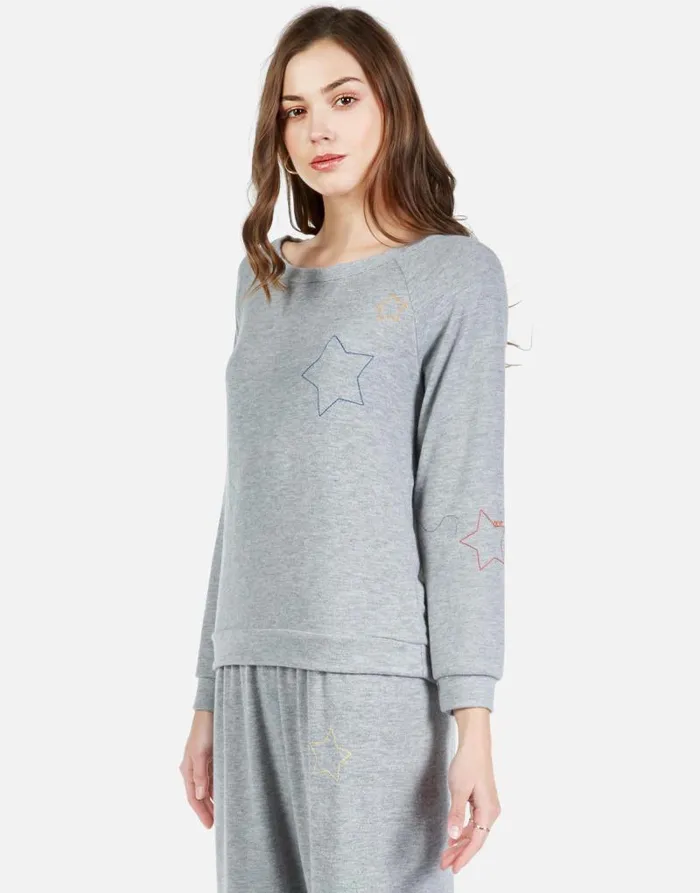 Brenna Color Star Embroidery Heather Grey Women Lauren Moshi Long Sleeve