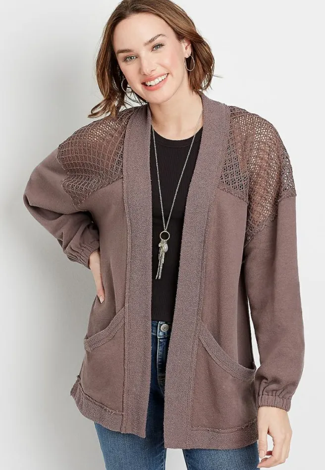 Brown Crochet Open Front Cardigan Women Maurices Tops