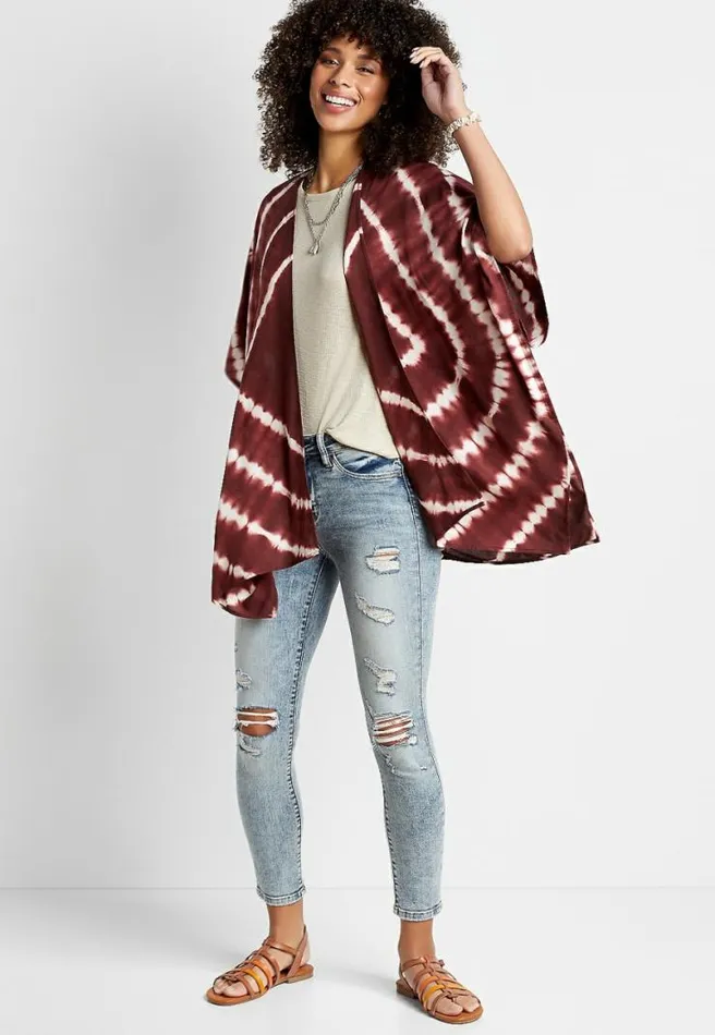 Burgundy Tie Dye Ruana Women Maurices Tops