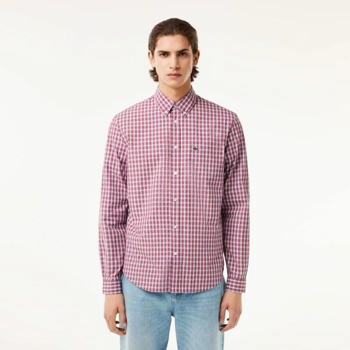 Button Down Shirts Men Lacoste Men039s Checked Poplin Shirt Bordeaux White Iny