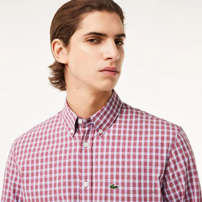 Button Down Shirts Men Lacoste Men039s Checked Poplin Shirt Bordeaux White Iny
