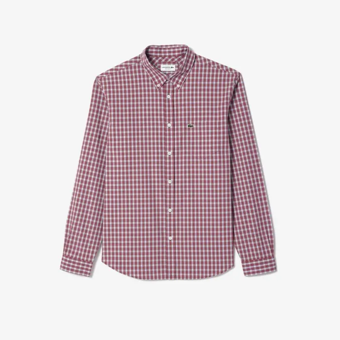 Button Down Shirts Men Lacoste Men039s Checked Poplin Shirt Bordeaux White Iny