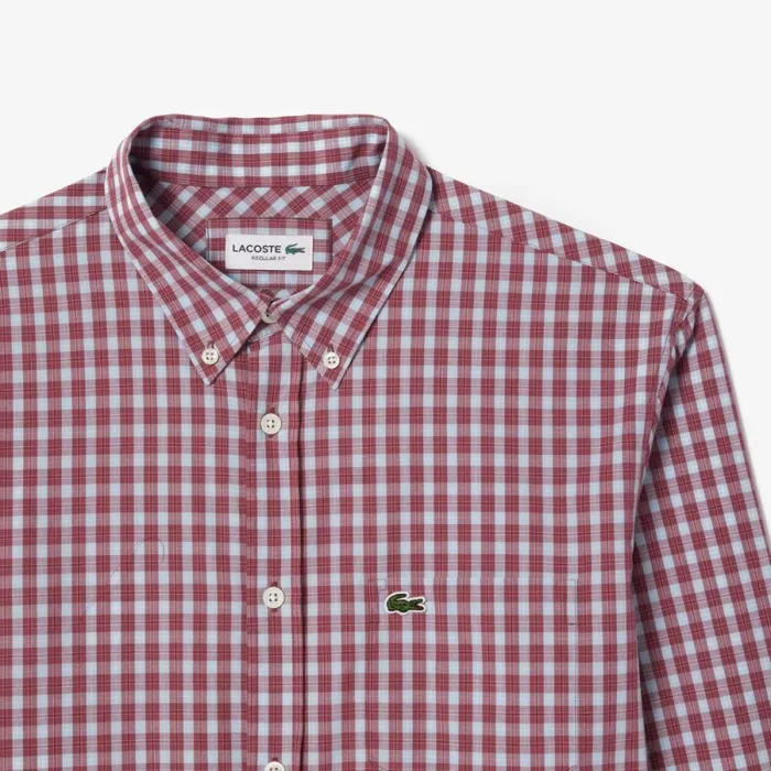 Button Down Shirts Men Lacoste Men039s Checked Poplin Shirt Bordeaux White Iny